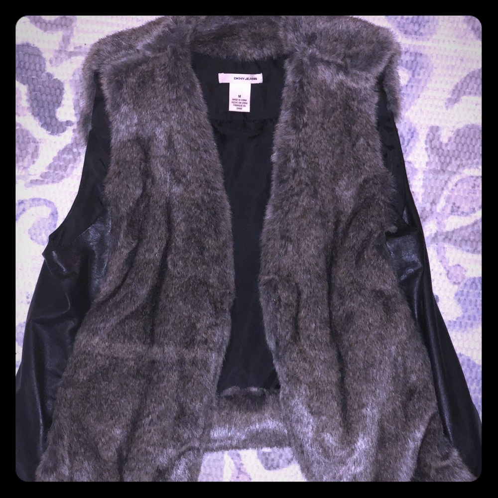 DKNY FAUX FUR AND LEATHER VEST